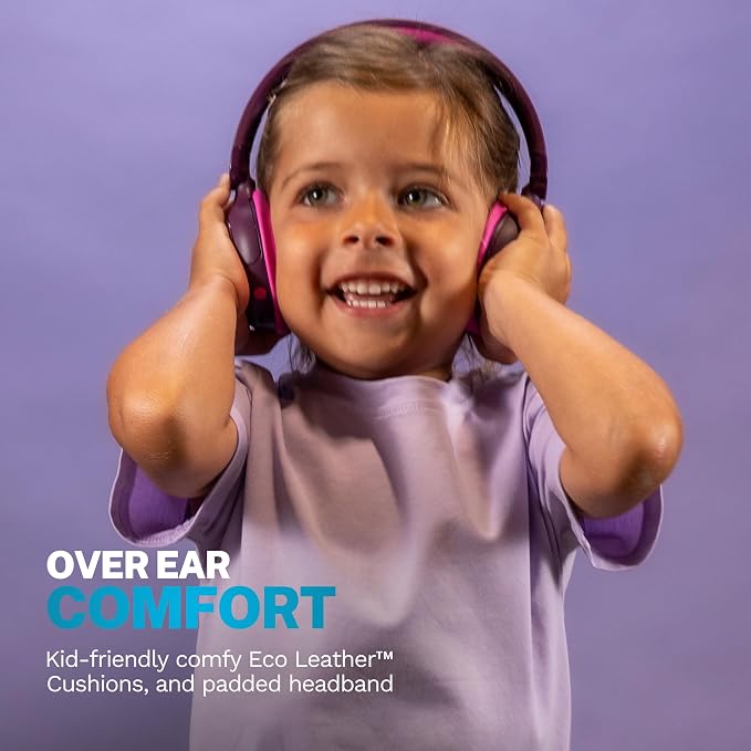JLab, JBuddies ANC, 2 in 1 Kids Headphones, Active Noise Cancelling Wireless + Wired Over Ear, Purple/Pink