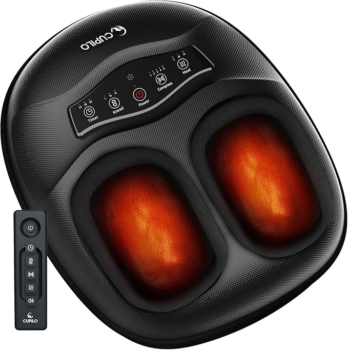 CuPiLo Foot Massager FSA Eligible HSA, Shiatsu Feet Massager with Heat, Deep Kneading for Plantar Fasciitis & Neuropathy, 5 Levels Compression & Remote Control, Birthday Gifts for Women Men