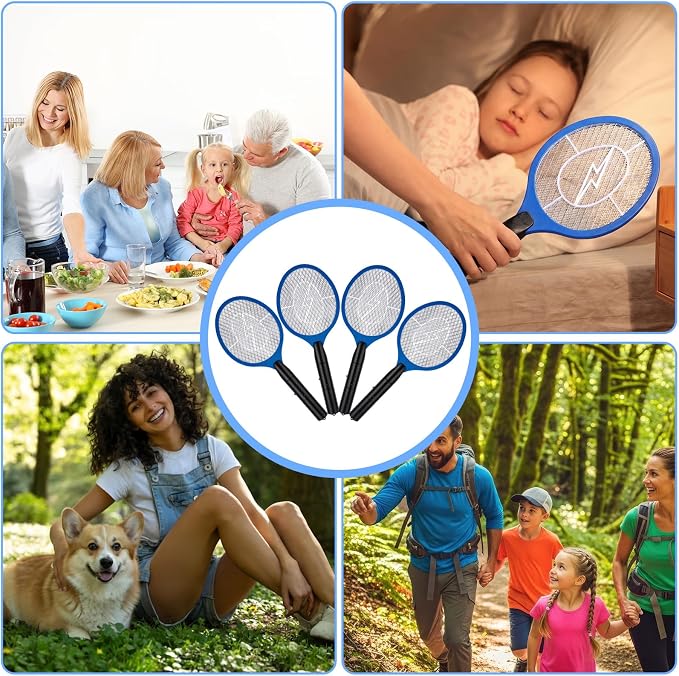 12 Pack Electric Fly Swatter Bulk Bug Zapper Rackets for Indoor Outdoor Insect Control Killer Bat Handheld Mosquito Swatter Battery Powered Electric Bug Killer for Home Patio Camping (Blue)