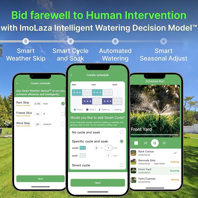 ImoLaza Indoor Smart Sprinkler Controller, ET Automatic Watering Irrigation Controller,2.4GHz WiFi, Ultra Water Saving via Rain/Wind/Freeze/Saturation Skip, App Remote Control & Fault Alerts (6-Zone)