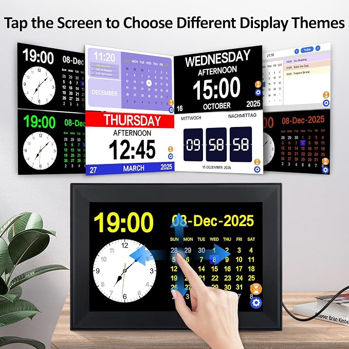 10.1" Touchscreen Digital Clock Large Display, Dementia Clocks for Seniors Custom 64 Alarms and Reminders, Auto DST, Auto-Dimming, Digital Alarm Clock with Day and Date for Elderly(Black)