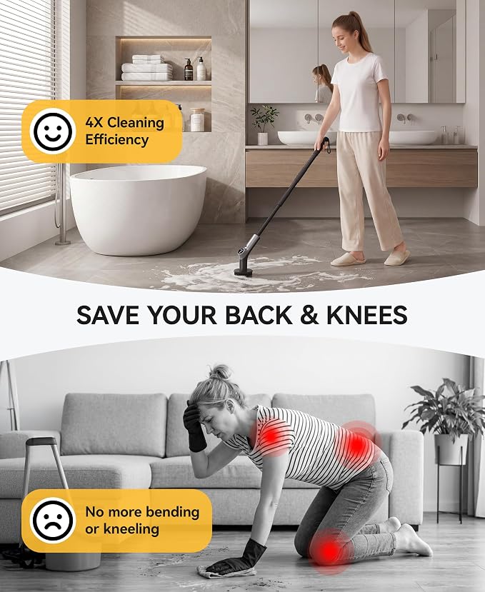 Electric Spin Scrubber for Bathroon,IPX7 Cordless Cleaning Brush with 6 Replaceable Brush Heads,120 Mins Runtime Power Shower Scrubber with Adjustable Extension Handle and Durable Brush Head for Tub
