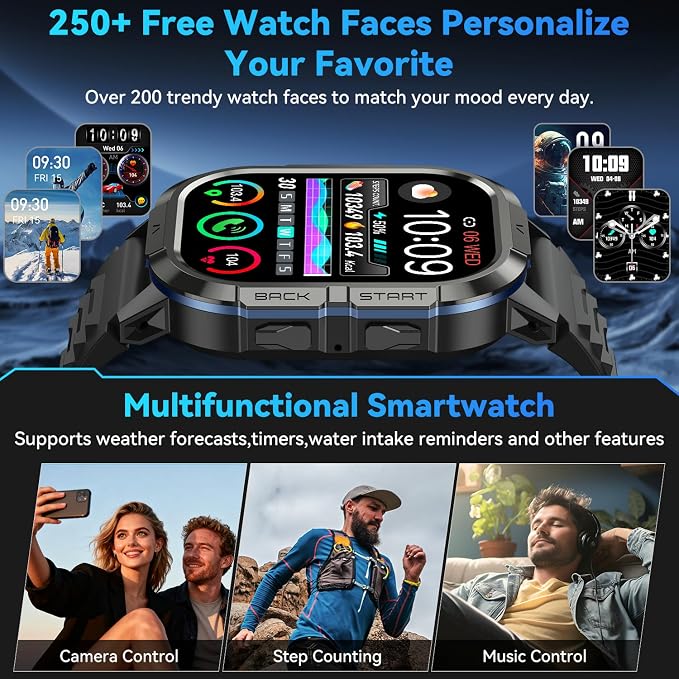 Smart Watch for Men Fitness Tracker: Waterproof Military Digital Mens Watches Make Answer Call Smartwatch Android Phone iPhone Samsung Compatible Step Pedometer Running Sleep SpO2 Heart Rate Monitor