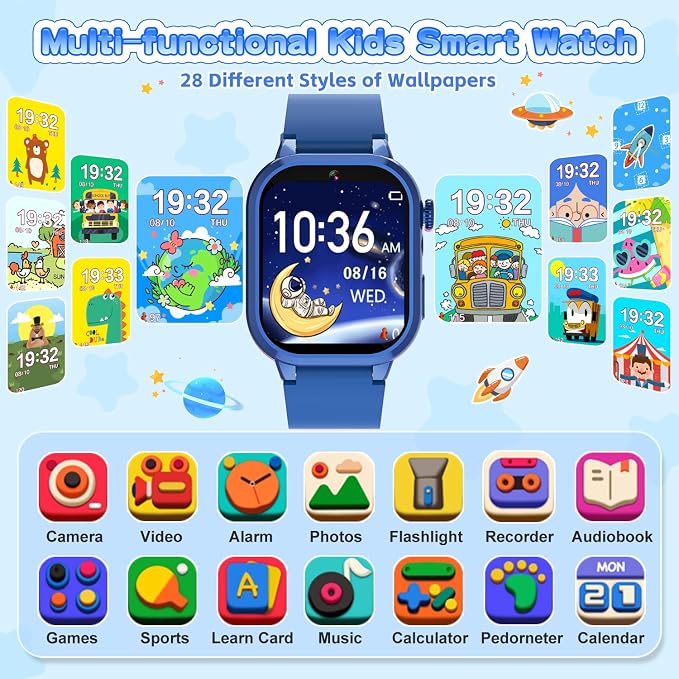 MOFGDNI Smart Watch for Kids with 39 Games, Built-in Camera, Video Recorder, Alarm, Calculator, Pedometer & Various Wallpapers – Toys for Ages 4-12 Years Old Birthday
