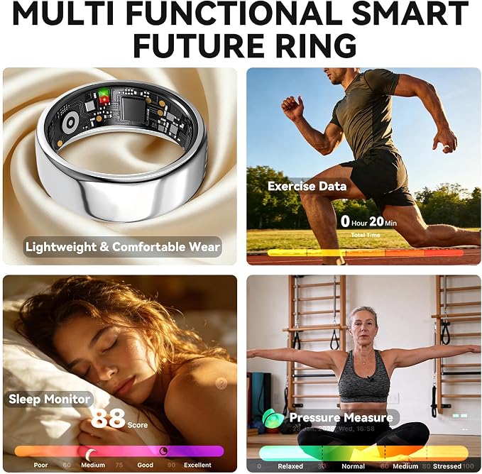 Smart Ring for Women Men,Fitness Tracker Ring,Heart Rate,Blood Oxygen,Meditation AssistanceStep Tracker,Sleep Tracker,Meditation Assistance,No Subscription Fee,IP68 Waterproof (Gold, 6)