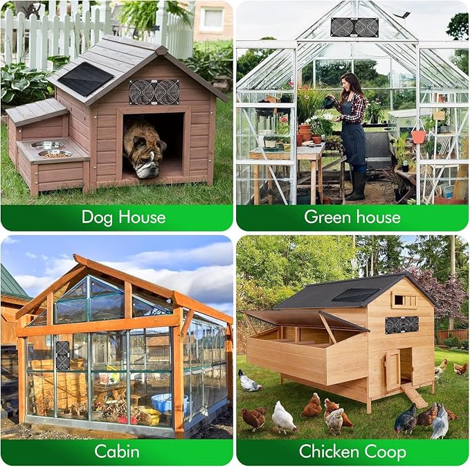 Solar Prowered Fan, 30W Solar Fan, Solar Panel Fan kit, Solar Exhaust Fan, Suitable for Small Chicken coops, Greenhouses, Sheds, Pet Houses