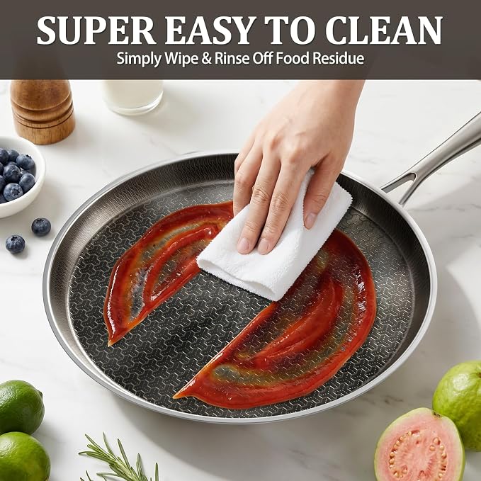 Stainless Steel Crepe Pan, 12 Inch Nonstick Griddle Pan, 5 Layer Non Stick Coating Pancake Pan, Frying Pan,Omelet Pan with All Stove Tops Available