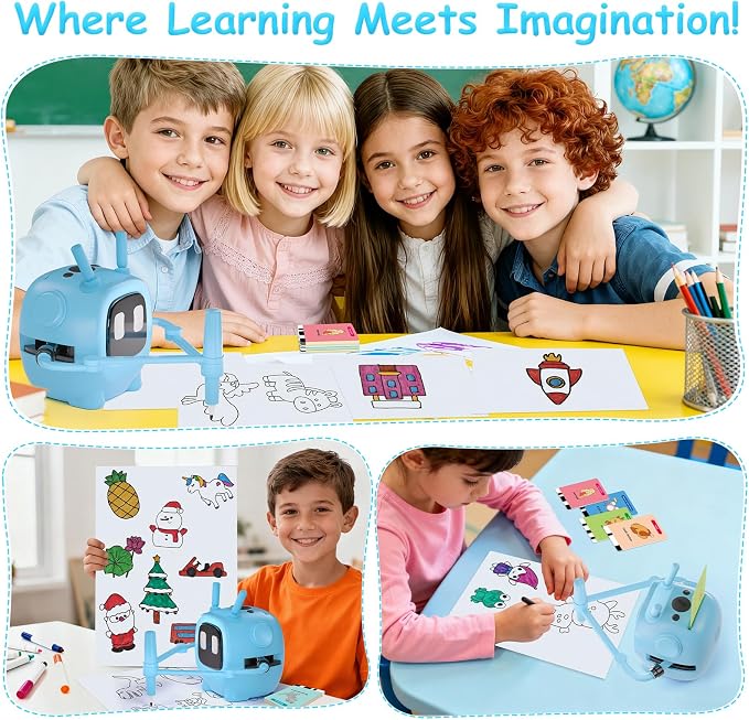 Art Enlightenment Drawing Robot: Educational Interactive Learning Toy for Kids - Auto Painting Machine with 192 Cards & Pens - Montessori Gifts for 3-8 Year Old