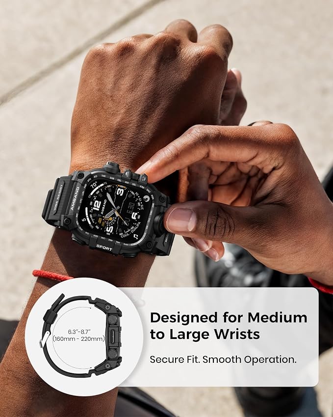 amBand Rugged Case with Band for Apple Watch 46mm, Compatible with Apple Watch (iWatch) Series 10 11, Military Grade Shockproof Bumper Cover, Tactical Band for Men, Matte Black
