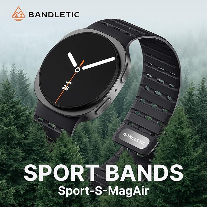 Bandletic Magnetic Silicone Band Compatible with Samsung Galaxy Watch 8 40mm 44mm / Watch 8 Classic 46mm 2025, No Gap Soft Breathable Replacement Strap for Men Women, Black