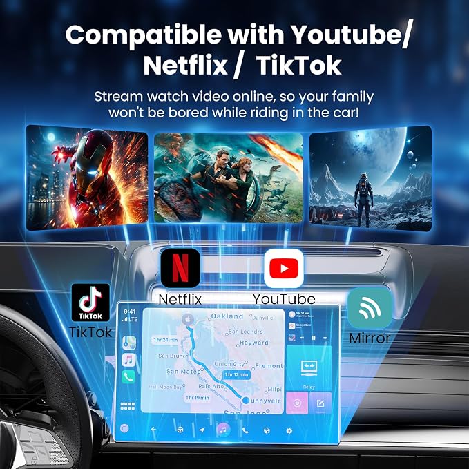3-in-1 Magic Video Box—Wireless CarPlay & Android Auto Adapter Support YouTube,TikTok,TF Card,Wired-to-Wireless Conversion, No Latency Car Play AI Box for Cars from 2016 & IOS10+/Android 11+