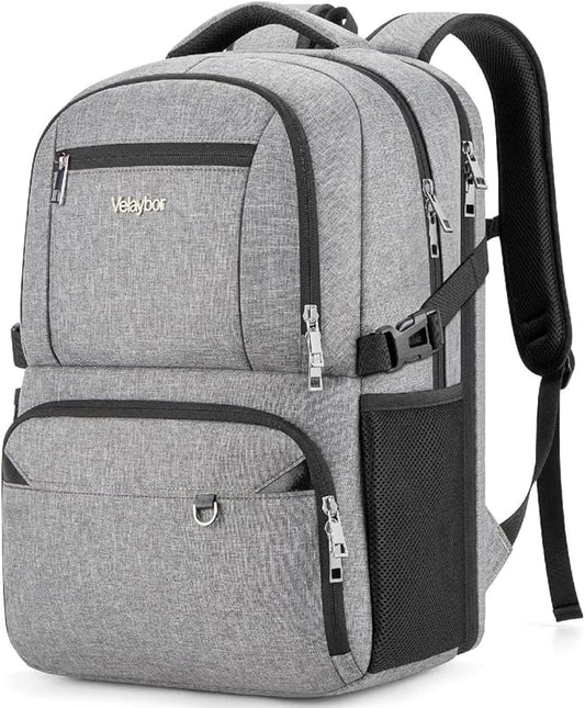 Insulated Lunch Backpack Fit 17" Laptop, Work Backpack with Lunch Box & USB Charging Port for Men & Women, Water Resistant College Computer Bag for Travel, Business, Hiking (Gray)