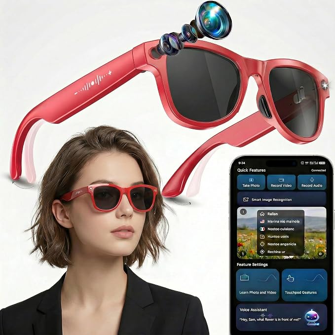 Smart Glasses with Open-Ear Audio & ENC Noise Reduction, 2026 AI Glasses with 8MP Camera, 139 Languages Real-Time Translator, ChatGPT Voice Assistant, UV & Blue Light Blocking for Men Women Daily