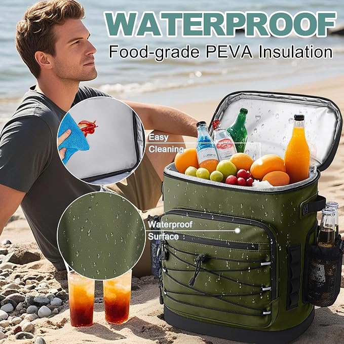 Large 52cans Cooler Backpack, Insulated, Waterproof, Leak Proof, 30L Large Capacity
