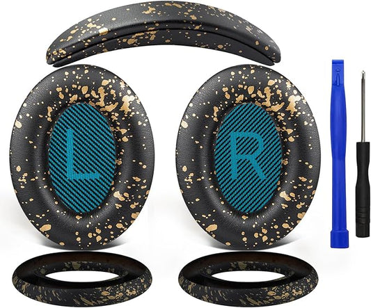 SOULWIT Replacement Kit for Bose QuietComfort 25 (QC25), Ear Pads Cushions + Headband + Earpads Cover - Black Gold