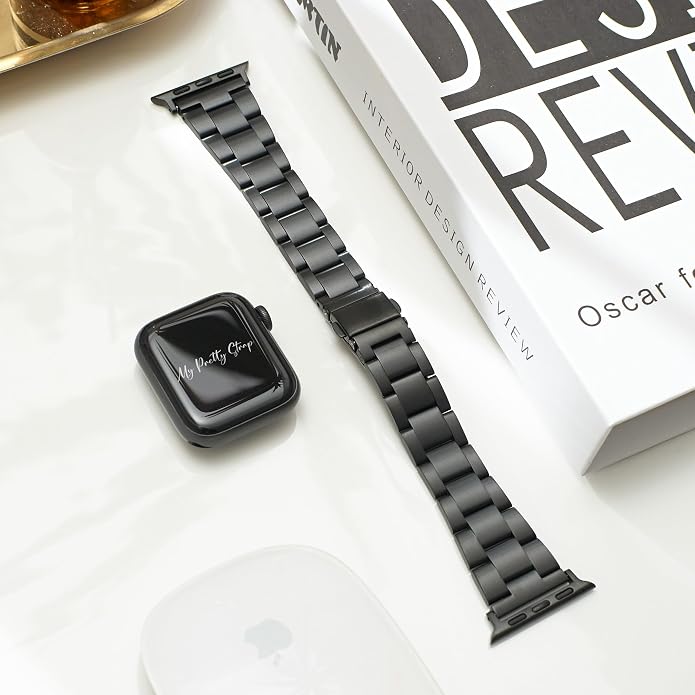 My Pretty Strap - Compatible Apple Watch Band Strap, Stainless Steel Fashion iWatch Replacement Strap- Easy Resizing, No Tool Needed, Fits Most Wrists- Compatible with Series 1-11, SE and Ultra