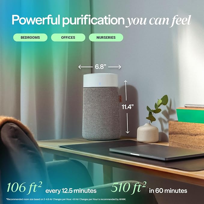 Blueair Mini Max Auto Air Purifier for Bedroom, 510ft2 Small Room Air Cleaner with Auto Mode, HEPASilent Technology Removes Dust, Pollen, Pet Dander, Smoke & Odor, 3 Speeds, Quiet, Washable Pre-Filter