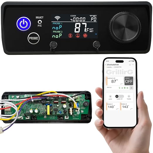Smart WiFi PID Pellet Grill Controller Replacement with App & Digital Display, Upgraded Thermostat Panel Compatible with Pit Boss 440-1600 Navigator Sportsman Competition Onyx Pro Series