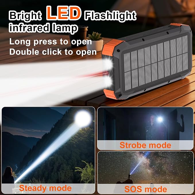 Solar Power Bank 49800mAh, 15W 3-in-1 Wireless Charger, 25W Fast Charging USB C Portable Charger, Solar & Hand Crank External Battery with LED Flashlight for Camping Outdoor Emergency iPhone Android