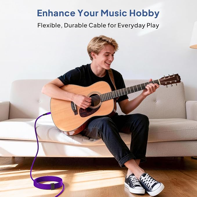 Elebase 1/4 Inch TRS Instrument Cable 20ft 2-Pack,Straight 6.35mm Male Jack Stereo Audio Interconnect Cord,6.35 mm Balanced Line for Electric Guitar,Bass,Keyboard,Mixer,Amplifier,Amp,Speaker,Equalizer