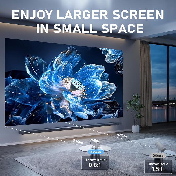 【Ivory Projector & Built-in Apps】 XuanPad Mini Projector with Wi-Fi and Bluetooth, Full HD 1080P Smart Portable Projector with 210° Stand, Auto Vertical Keystone, Compatible with HDMI/USB/TV Stick