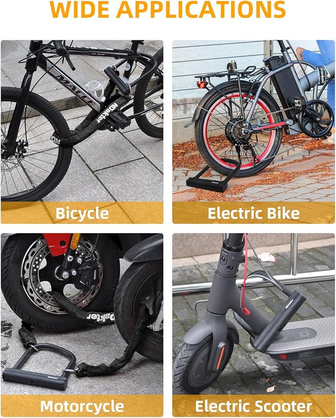 NDakter Bike Locks Heavy Duty Anti Theft 18mm Thick, Motorcycle U Lock with 4FT x 6mm Security Chain, 3Keys Large U-Shape Electric Bicycle Wheel Lock for Ebike, Escooter, Fat-Tire Dirt-Bike, Tricycle