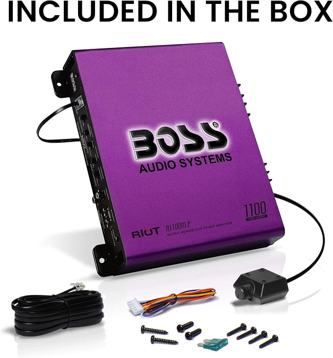 Boss Audio Systems R1100M-P Monoblock Car Amplifier - 1100 High Output, 2-8 Ohm Stable, Low/High Level Inputs, Low Pass Crossover, MOSFET Power Supply