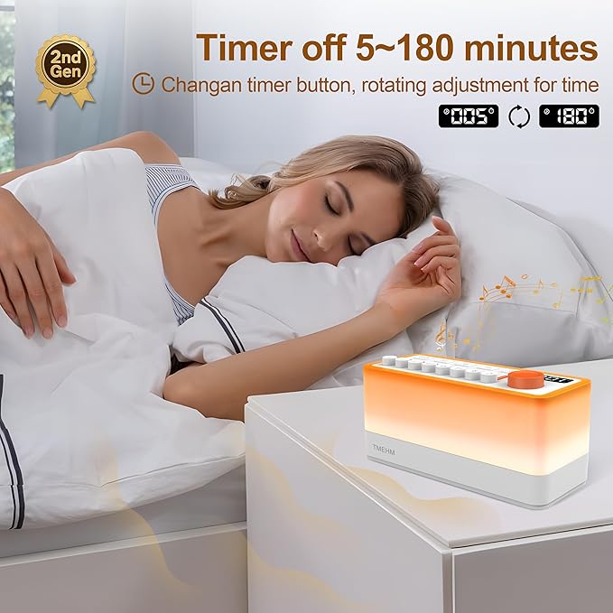 TMEHM 3-in-1 Sleep Sound Machine with 8 Mixable Nature Sounds, Portable Bluetooth Speaker & 12-Color Night Light, White Noise, Sleep Timer & Breathing Exercises for Babies, Kids, and Adults