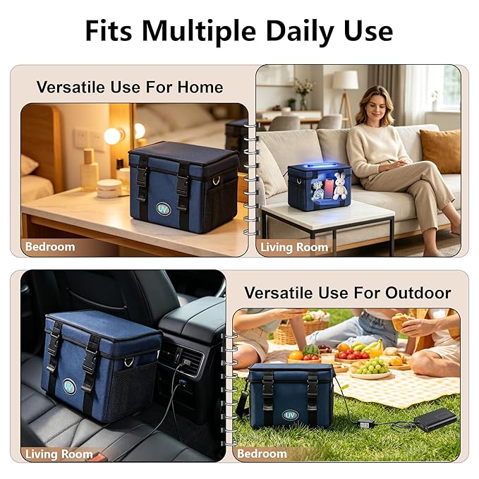 UV Sanitizer Box, 12L Ozone Portable Sanitizing and Cleaning Machine with 3-Level Timer, Foldable UV Cleaner Box for Toys, Mask, Towel, key Etc. UV Boxes with Ozone