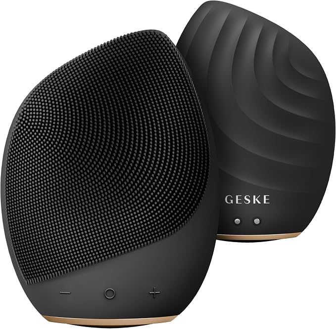 GESKE SmartAppGuided™ Sonic Facial Brush 5 in 1 | Vibrating Electric Facial Cleansing Brush | Soft Silicone Brush | Professional Facial Cleanser | Skin Cleanser & Exfoliator | Face Massager