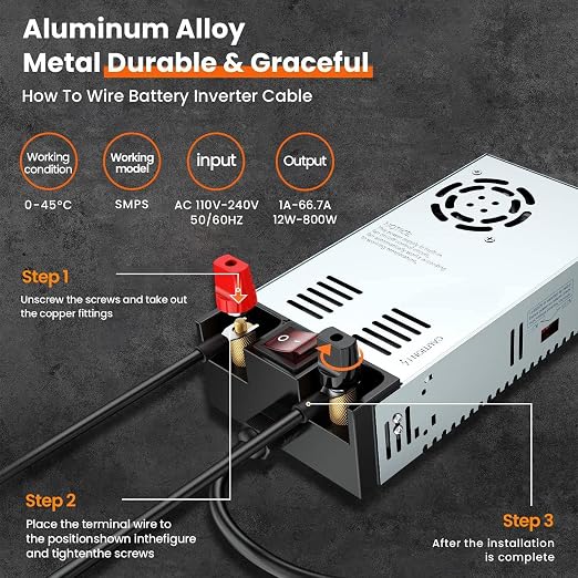 Denfix Upgraded 110V to 12V Converter ,New Version with On/Off Switch, AC to DC Power Supply Max 50A 600W