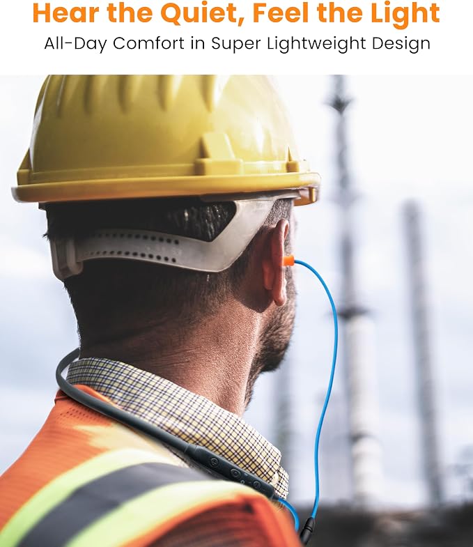 Noise Reduction Wireless Neckband Headphones with Replaceable Earbuds (Extra Set Included) - Qualcomm aptX HD, 27dB NRR, CVC Noise Cancelling Mic & 20H Playtime for Work Safety OSHA Compliant