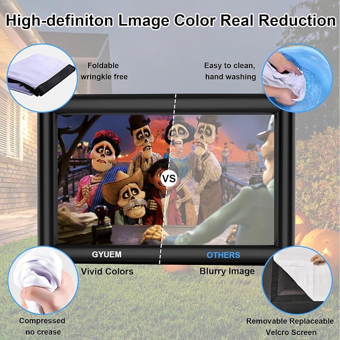 GYUEM 13 Feet Indoor and Outdoor Inflatable Blow up Mega Movie Projector Screen with Carry Bag for Front and Rear Projection