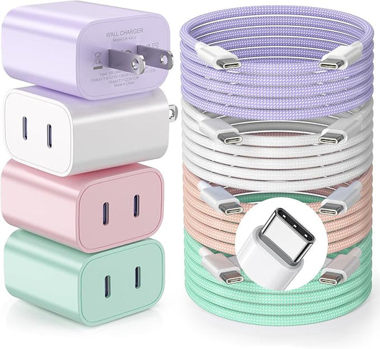 FONKEN for iPhone 17 16 15 Charger Fast Charging (4-Pack) 20W Dual Port USB C Wall Charger Block with 6FT Type C Charging Cable for iPhone 17 16 Pro Max/16 Plus/16,15 Pro Max/15 Pro,iPad/Android Phone