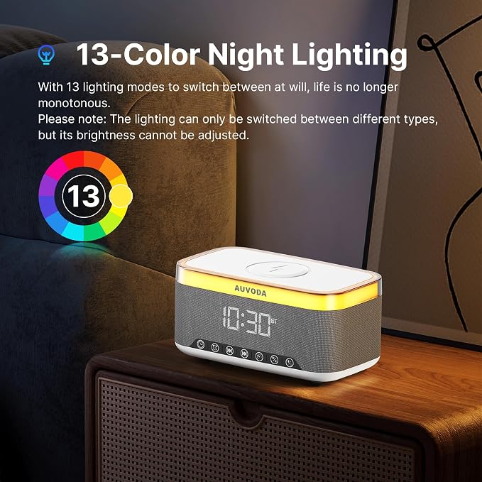 S300 Portable Bluetooth Speaker, 16 W Stereo, BT 5.3, TWS Pairing | 15 W Wireless Charging, 13-Color Night Light, Alarm Clock, TF AUX Inputs, Ideal for PC Smartphone Home Bedroom Office