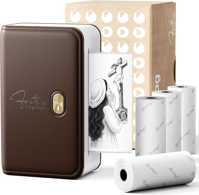 Bible Study Journal Accessories, Mini Thermal Printer FP31, Christian Gifts for Women Kids Confirmation Baptisms Religious Birthday Index Tabs, Compatible with 2" & 3" Stickers, with 4 Rolls