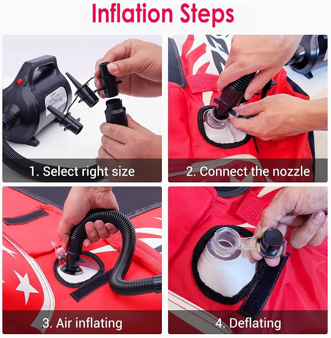 ZOOMBROS Electric Air Pump 120V for Inflatable Towable Tube/Boat/Air Mattress/Swim Ring/Pool Toy/Snorkel/Water Sports with 5 Valve Adapters