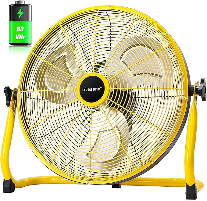 blessny 16'' Portable Rechargeable Floor Fan for Home Patio Camping Gym RV Greenhouse, Max 60 Hours Long Running Time