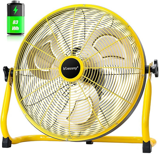 blessny 16'' Portable Rechargeable Floor Fan for Home Patio Camping Gym RV Greenhouse, Max 60 Hours Long Running Time