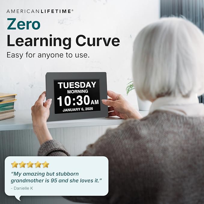 American Lifetime 【New 2024】 Dementia Clock Large Digital Clock for Seniors, Digital Clock Large Display with Custom Alarms, Clock with Day & Date for Elderly, Large Number Digital Clock Grey