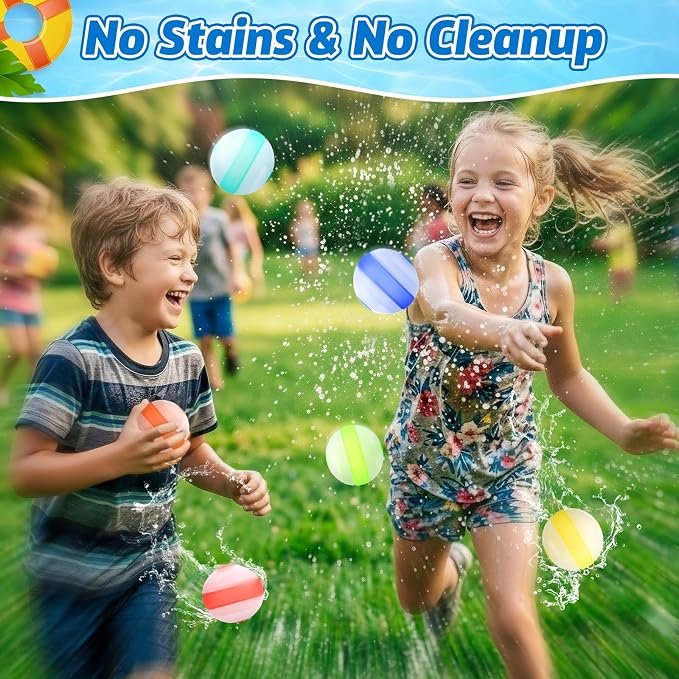 6 Pcs Reusable Water Balloons, Pool Beach Water Toys for Kids, Refillable Water Balloons, Quick Fill, Self-seal, Soft Silicone Water Ballons - Outdoor Summer Toys for Kids Ages 3-12