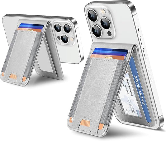 ExtreLife 2-in-1 Magsafe Wallet, Adjustable Phone Stand, Open ID Window, Magnetic Wallet for iPhone 17/16/15/14 Pro Max/14 Pro/14/14 Plus/13/12 Series, 9 Cards Holder, Vegan Leather, Gray