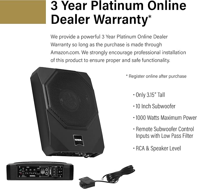 Sound Storm Laboratories US10K 10 Inch Powered Under Seat Car Subwoofer - 1000 Watts Max, Dual 4 Ohm Voice Coil, 8 Gauge Amp Installation Kit