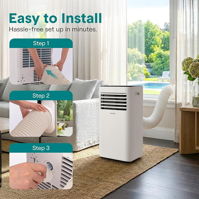 SereneLife Portable Air Conditioner 8000 BTU | 3-in-1 Cooling, Fan and Dehumidifier | 24-H Timer with up to 350 sq ft Coverage | AC Unit for Bedroom, Home & Office | Includes Window Kit & Remote