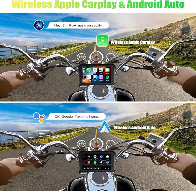 CAMECHO Motorcycle Carplay Screen, Wireless CarPlay Android Auto for Moto, 5" Waterproof Touchscreen Portable Car Stereo Support Dual Bluetooth, Siri, Google Assistant