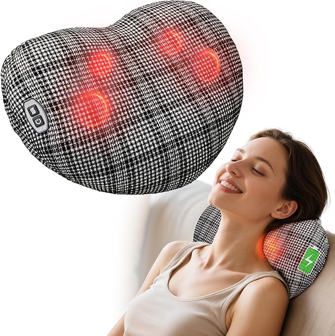 CuPiLo Back Massager for Pain Relief, Mothers Day Gifts for Women Men FSA Eligible HSA, Cordless 120min Neck and Back Massager, Plush Skin-Friendly Kneading Massage Pillow for Full Body Relaxation