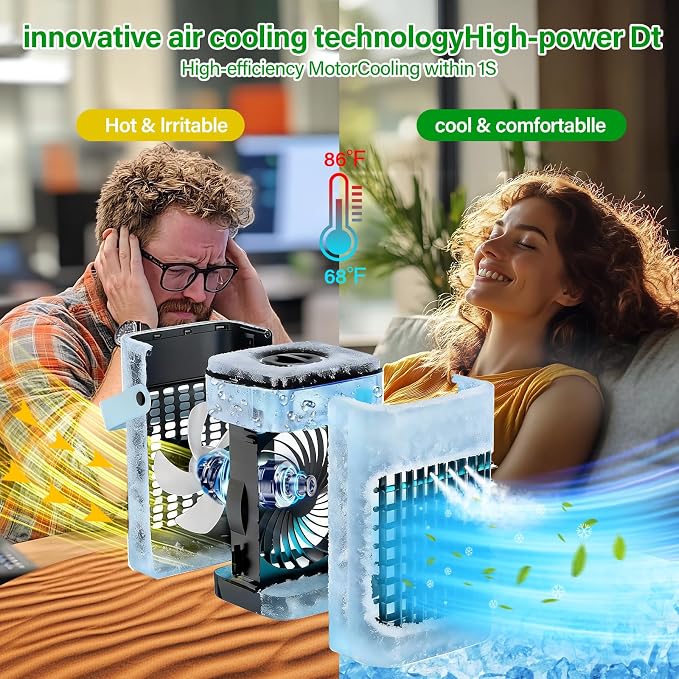 Portable Air Conditioners, 1s fast cooling 16” Standing Fans that Portable AC，120° Oscillating 650ml Water Tank, 5Modes & 4Speeds Cooling Fans