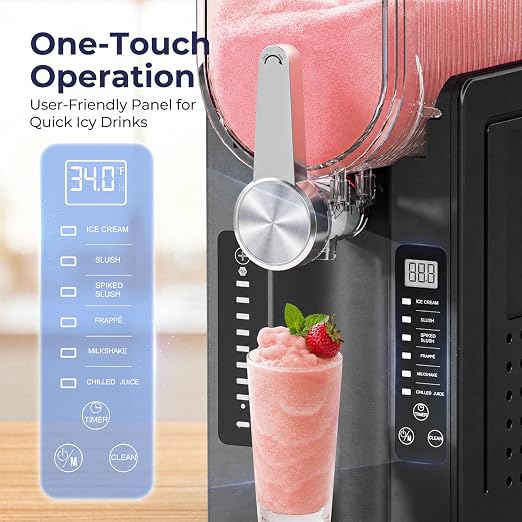 Slushie Machine, No Ice Needed Slushy Maker for Home, Real-Time Temp Display, Frozen Drink Maker with 6 Preset Programs for Ice Cream, Frappés, Milk Shake and More, Black, 1 Pack+3Modes