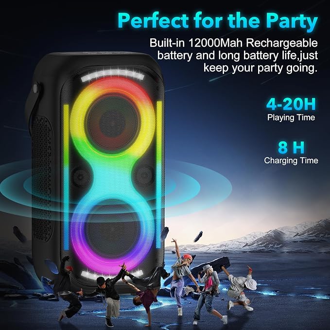 Bluetooth Speaker 160W Loud Wireless Outdoor Portable Big Powerful Deep Bass Sound TWS Large Home Party Speakers with Subwoofer LED Lights(Black)