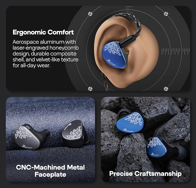 Kiwi Ears Cadenza II in Ear Monitor, 10mm Titanium Dynamic Driver IEM Earphone with KARS 2.0 for Precise Tonal Balance - CNC Aluminum Panel with Detachable 2-Pin Cable for Musicians (Grey)